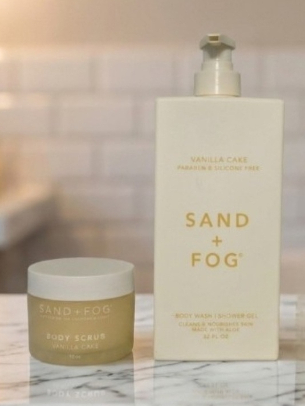 Sand & Fog Bundle: Vanilla Cake Body Wash / Shower Gel Plus Body Scrub